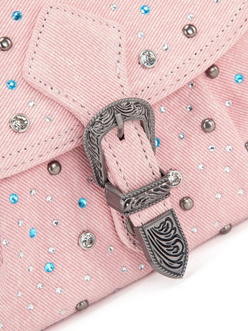 Wrangler Western Rhinestone Denim Flap Crossbody Shoulder Bag Pink - Picture 2 of 8